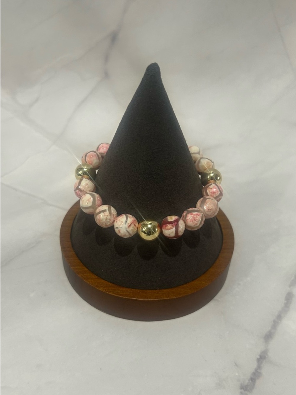Pink Tibetan Beaded Stretch Bracelet with 14k Gold Filled Accents